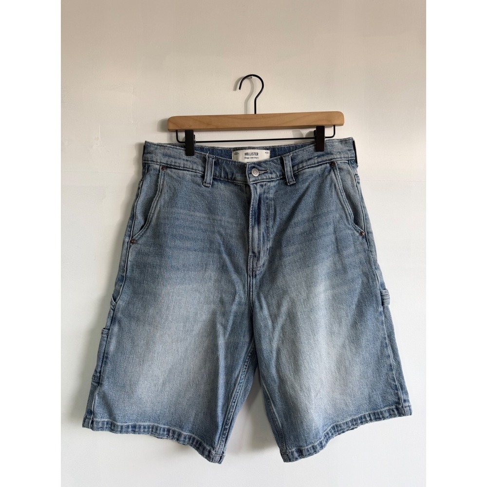 Hollister Baggy Jean Shorts Mens 33 Light Wash Blue Carpenter Denim Relaxed Y2K